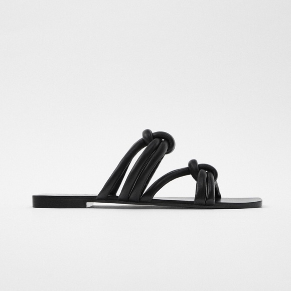 NWT. Zara Black Leather Tube Strap Sandals. Size 6.5